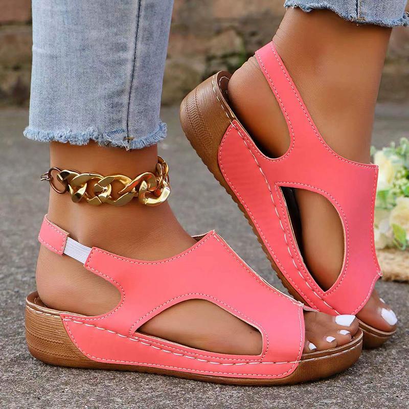 Pu Leather Platform Sandals Women Summer Peep Toe Med Heels Roman Sandalias Mujer 2024 Lightweight Wedges Non-Slip Casual Shoes