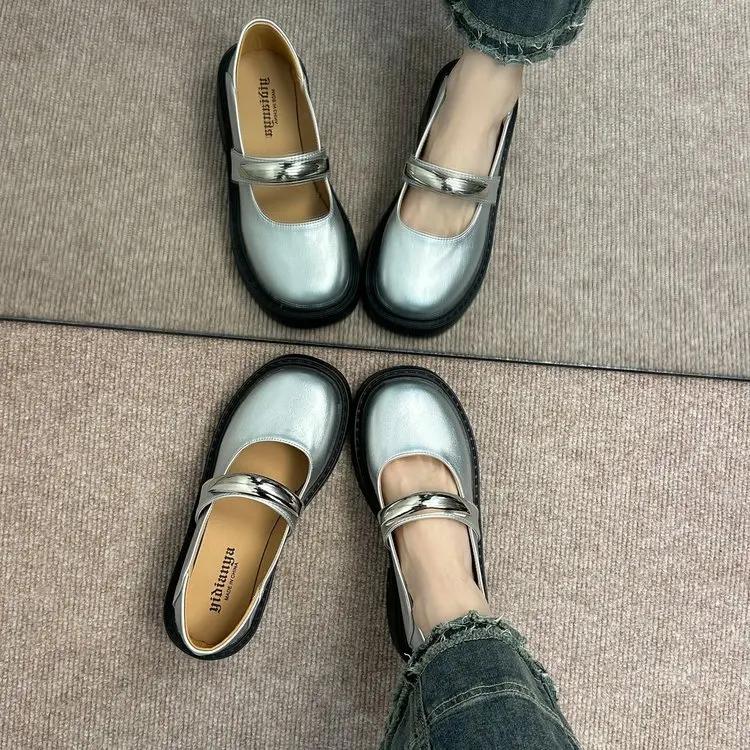 

Hot Selling Mary Janes Women s Shoes 2025 New Style Spring Summer Thick Heel Simple Fashion Match Skirts Flat Shoes Soft Pure 35