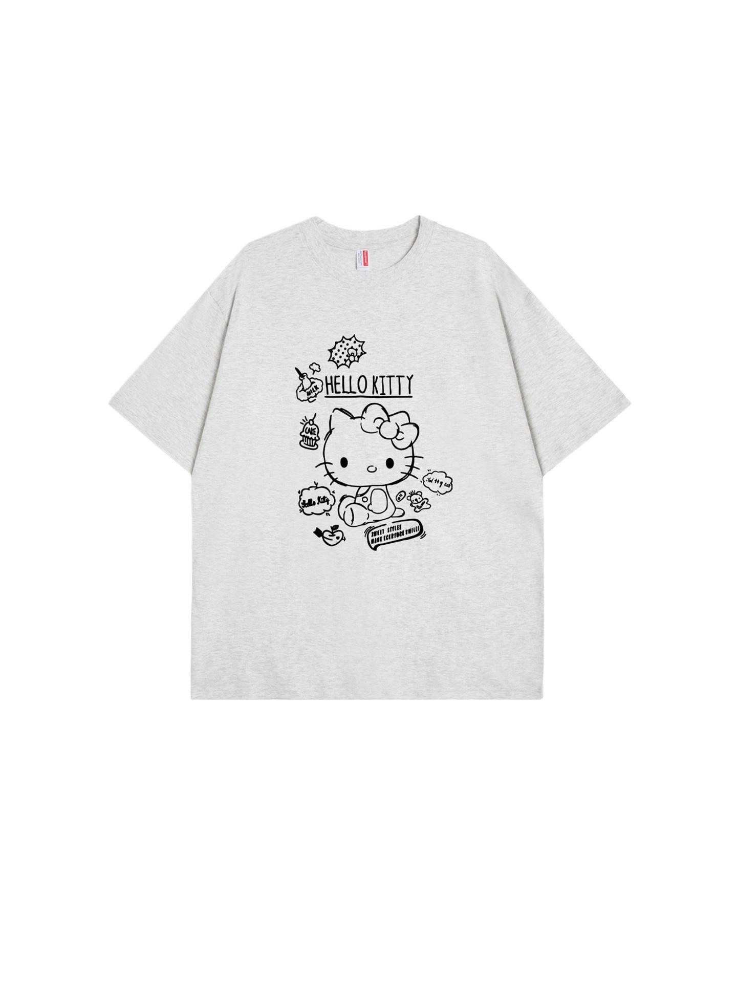 

Koreanstyle Pixelated Handdrawn Kitty Cat Print Shortsleeved Womens Summer 2026 Casual Top with Design Sense S
