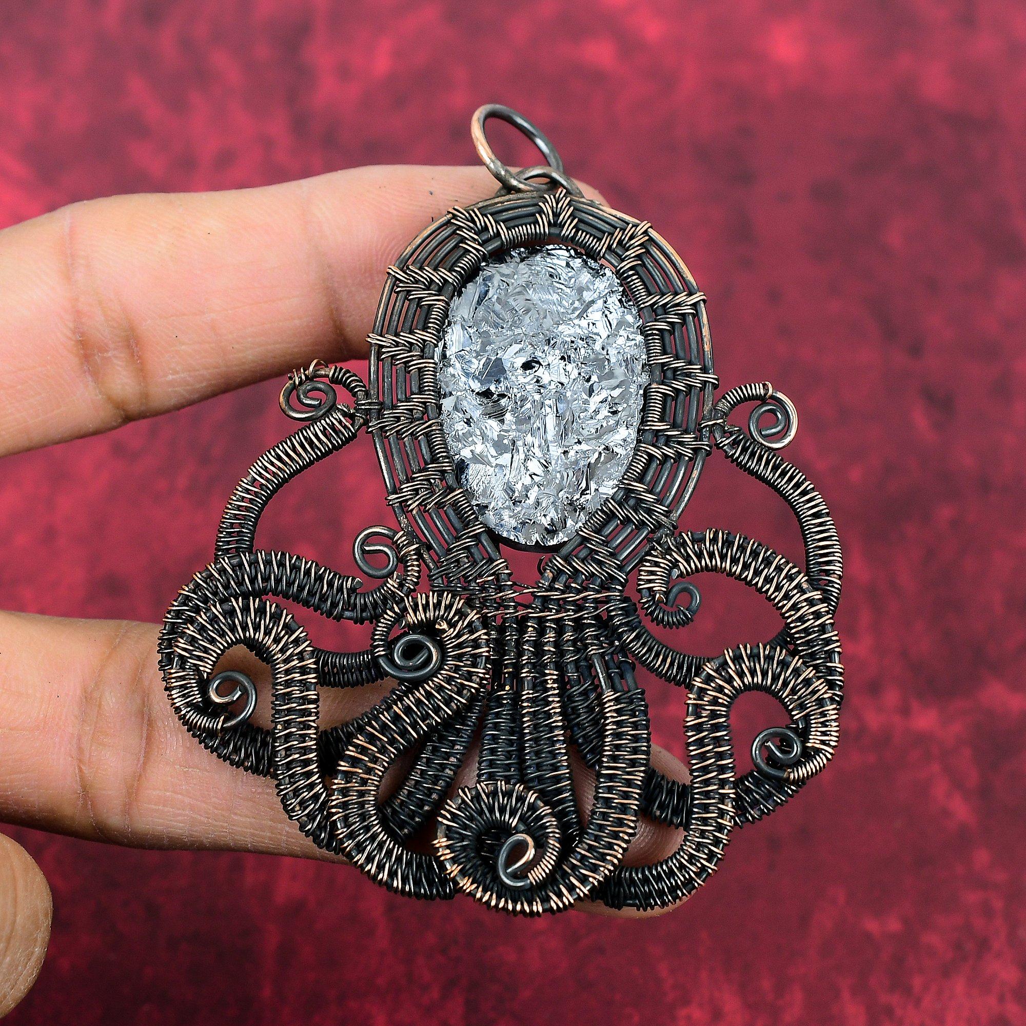 Shungite Rough Pendant Copper Wire Wrapped Octopus Pendant Antique Copper Jewelry Handmade Gemstone Pendant Wire Wrap Jewelry Gifts For Him