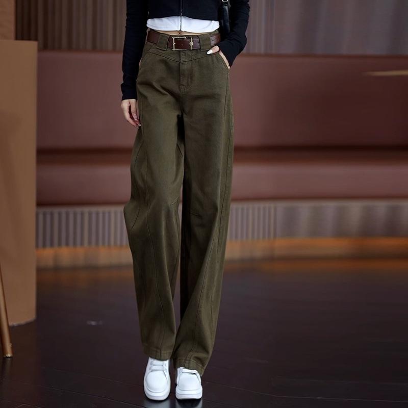 

Women s High-Waist Wide-Leg Military Green Scimitar Jeans - Autumn 2025 Casual Work Pants L