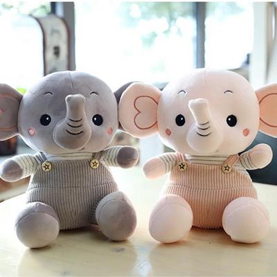 Cute Elephant Plush Toy Stuffed Animal Doll with Overalls Fluffy Throw Pillow Fo Bedroom Decor Creative Christmas Gift Cartoon
