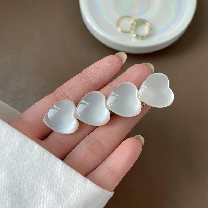 2pcs Summer fresh cat eye stone hairpin, heart-shaped shell, side clip, bangs clip, exquisite duckbill clip, hair clip