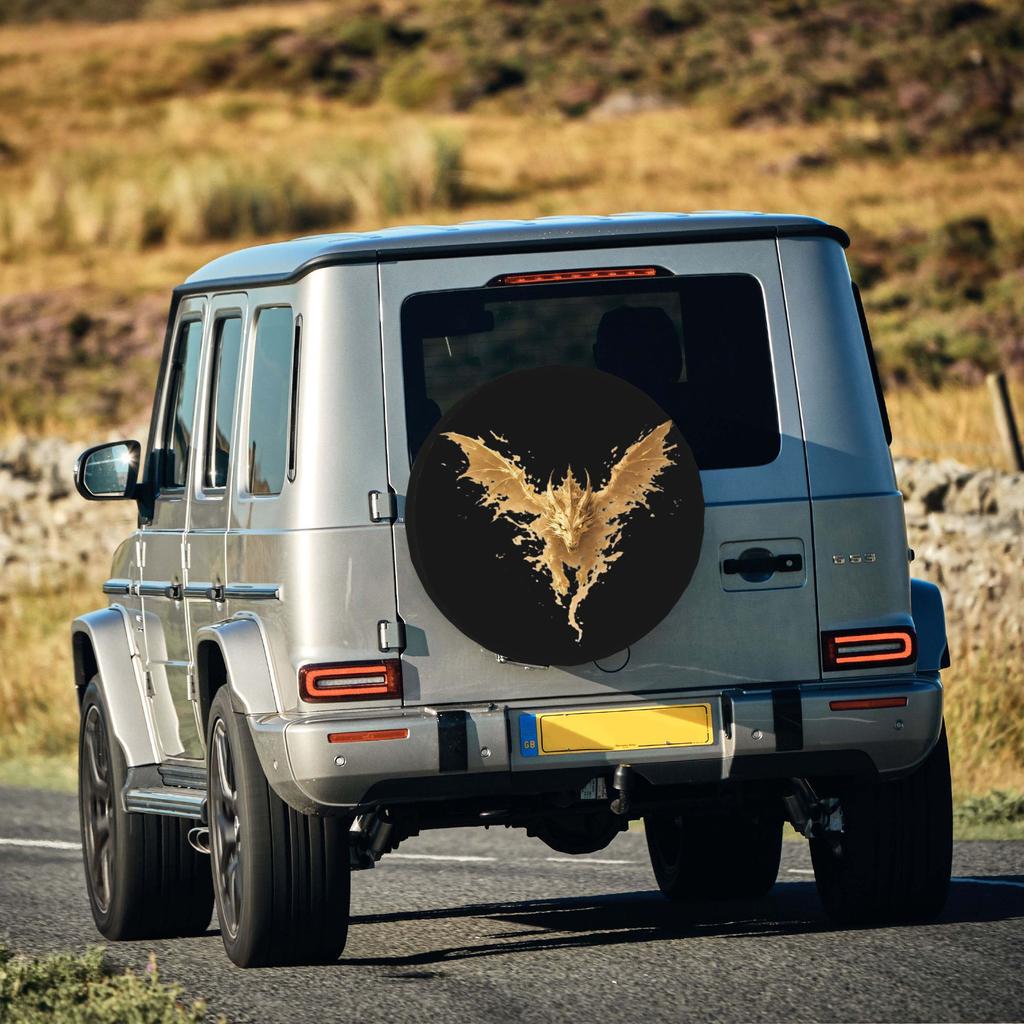 2D Flat 1pc Fierce Flying Dragon Print Car Tire Cover 35.56/38.1/40.64/43.18 Cm, Spare Tire Cover, Essential For Camping Off-Roa