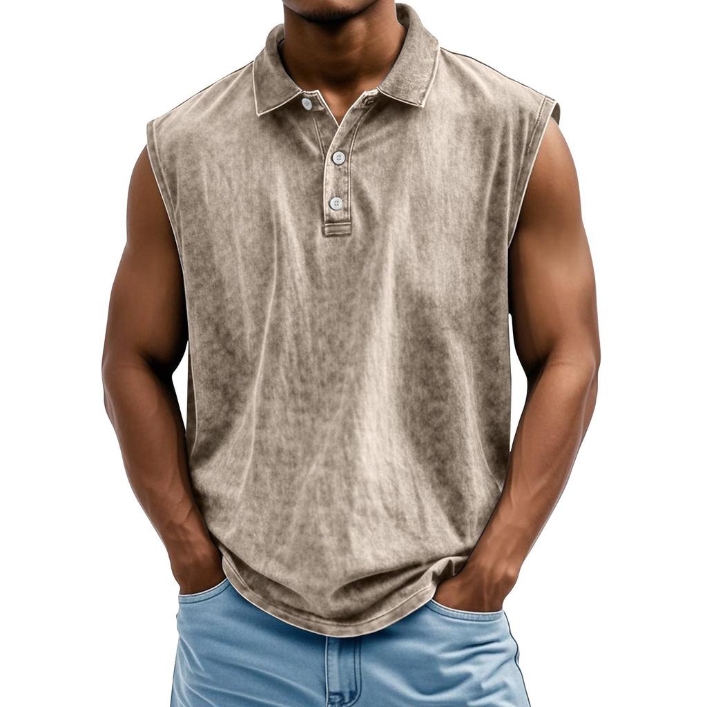 Men's Summer Solid Color Sports Buttons Lapel Vest Men's Sports Casual Vest