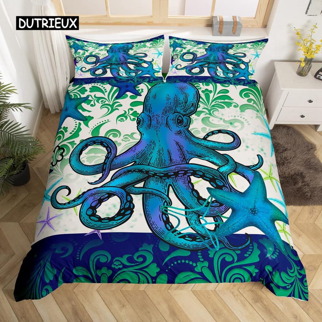 Sea Turtle Duvet Cover Twin Ocean Reptile Tortoise Comforter Cover Nautical Beach Bedding Set Microfiber Coastal Bedspread Cover
