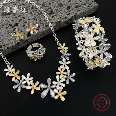 Yellow Flower Bracelet Necklace Ring Stud Earrings Set Petal Ladies Versatile Jewelry Set