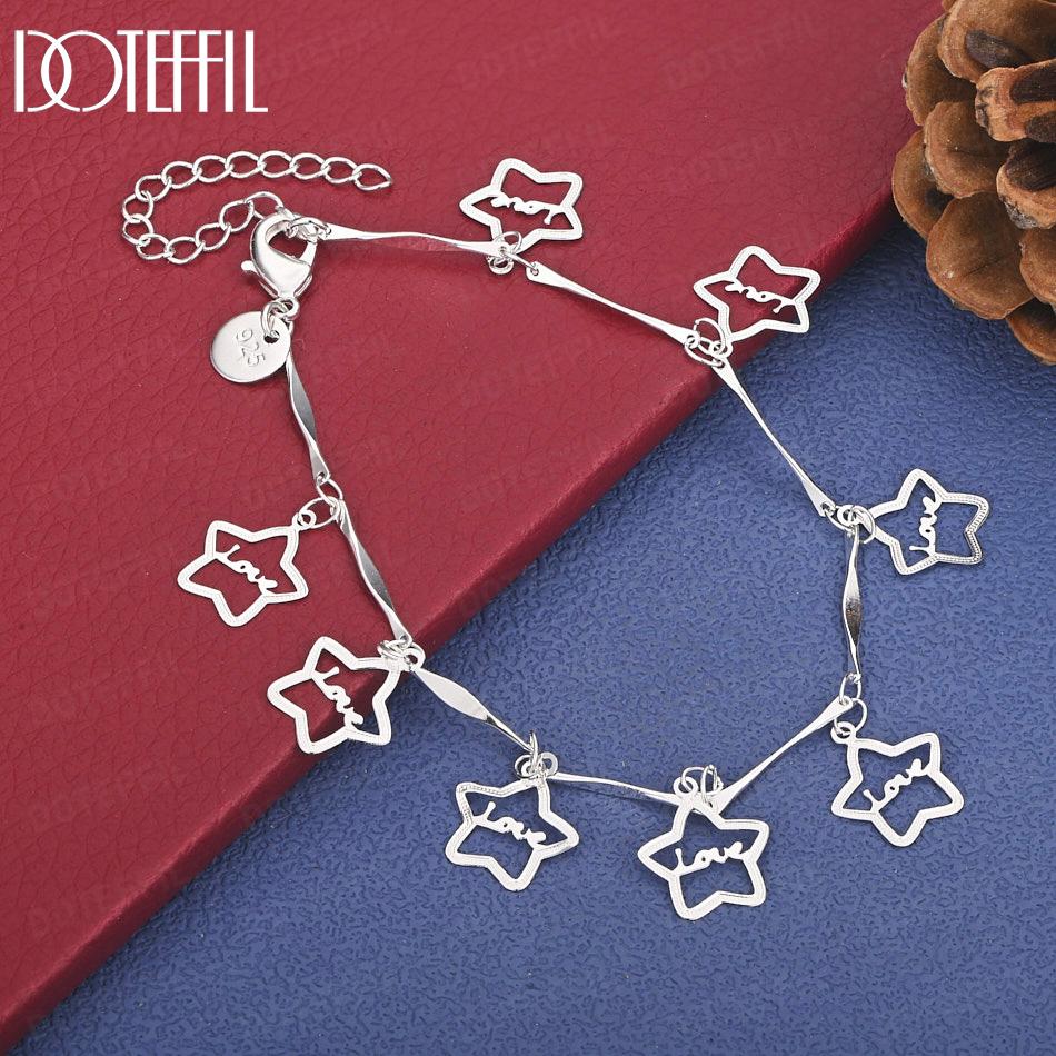 

925 Sterling Silver Fashion Gift Star Bracelet Wedding Jewelry 20cm