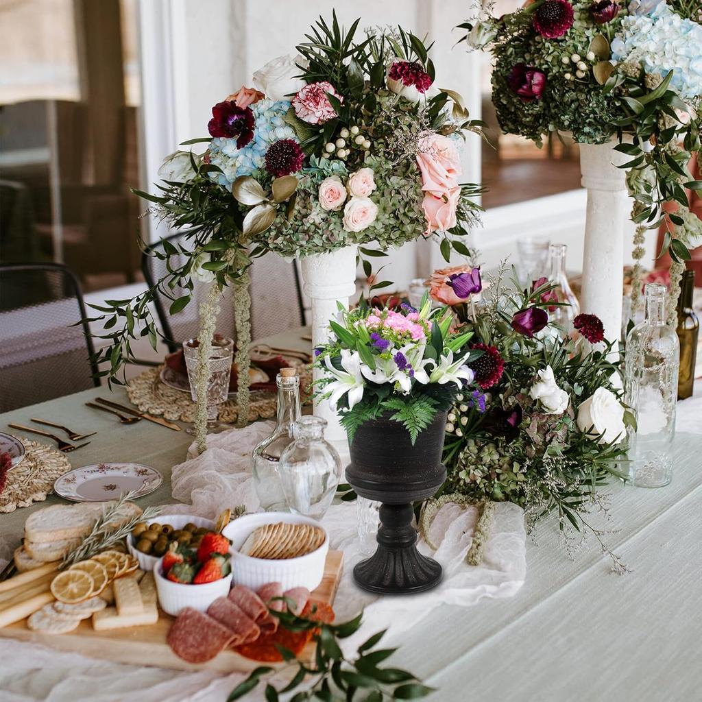 Angoily Classic Garden Urn Planter for Outdoor Plants Decorative Black Urn Planter Vintage Style Flower Pot for Home Garden Front Porch Door Deck