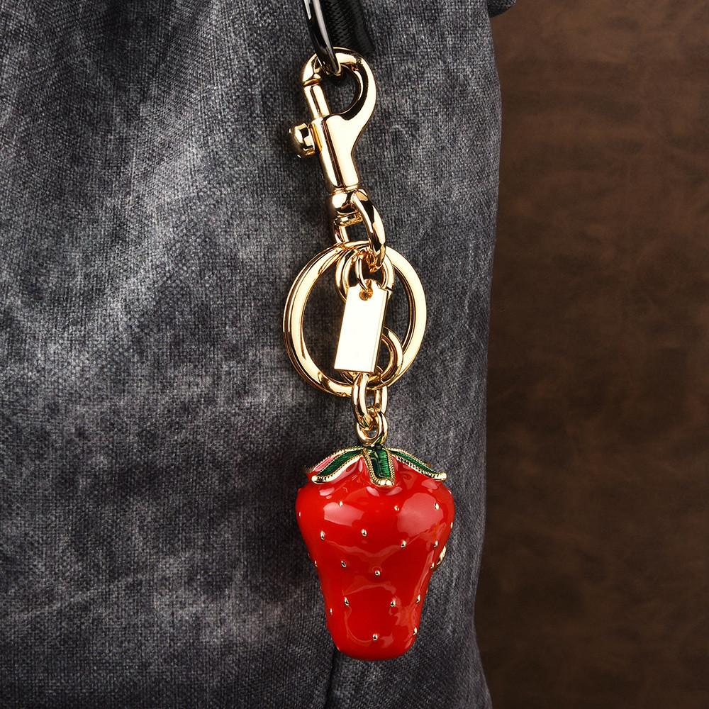 Large Strawberry Fruit Keychain Alloy Keyring For Car And Bag Decor