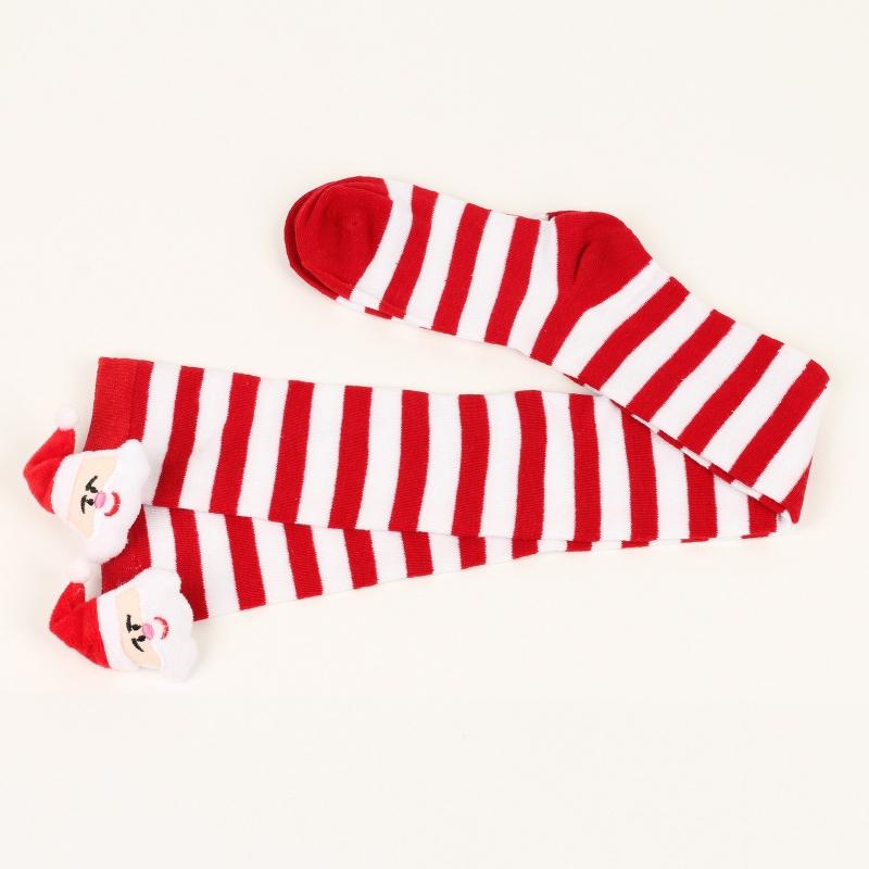 Women Cute Plush Santa Claus Striped Over Knee Long Socks Thigh High Stockings for Christmas Cosplay Costume Hosiery