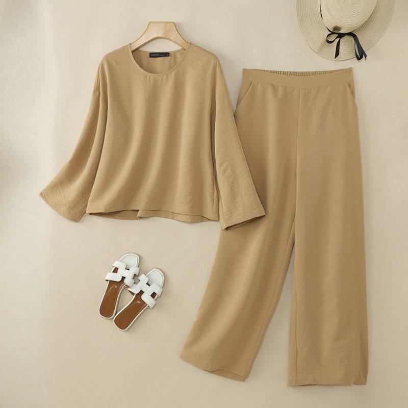 

ZANZEA Женская блузка с длинным рукавом и брюки повседневный комплект из двух частей S хаки