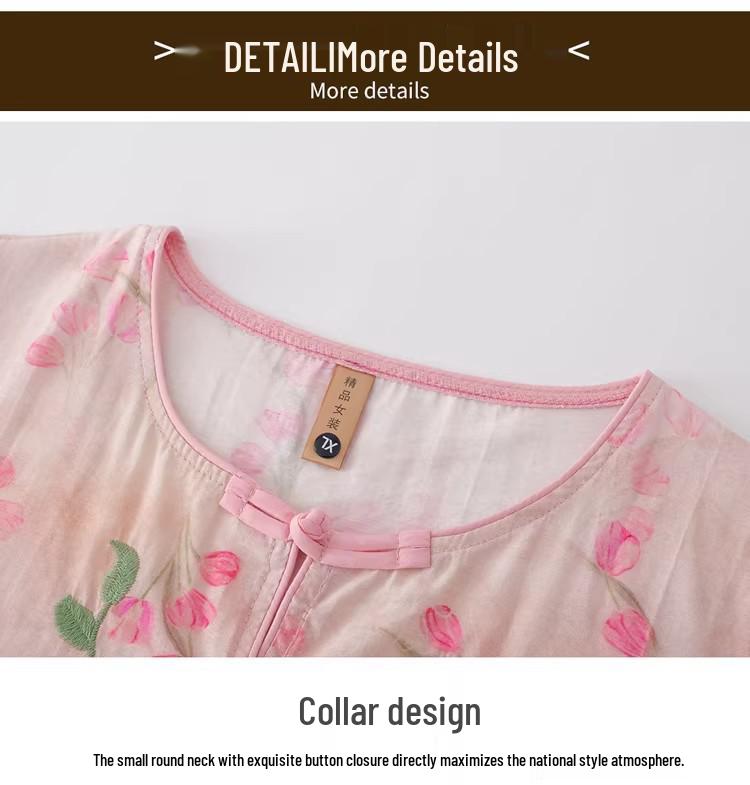 Women's Summer Embroidery Top: Breathable Seven-Sleeve Tang Blouse