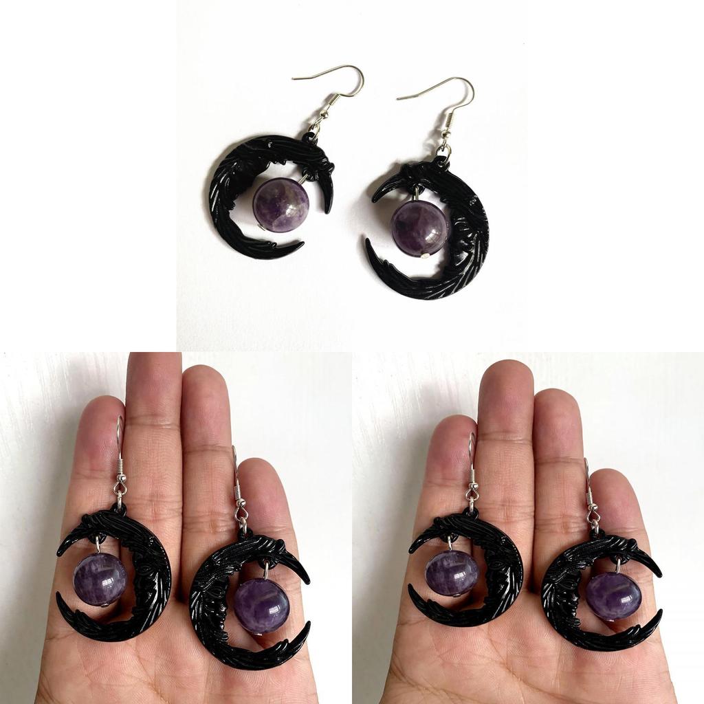 Gothic Moon Crystal Earrings For Women With Alloy Pendant And Elegant Halloween Style