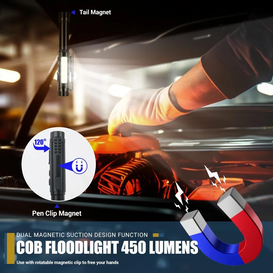 2000LM Multifunctional LED Pen Flashlight USB Rechargeable Super Bright Magnetic Work Light with Power Display Emergency Lantern