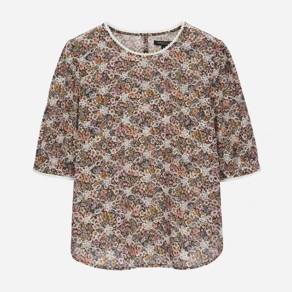 Thursday Island Flower Pattern Embroidered Blouse  T256mbl146w brown (BR)/S