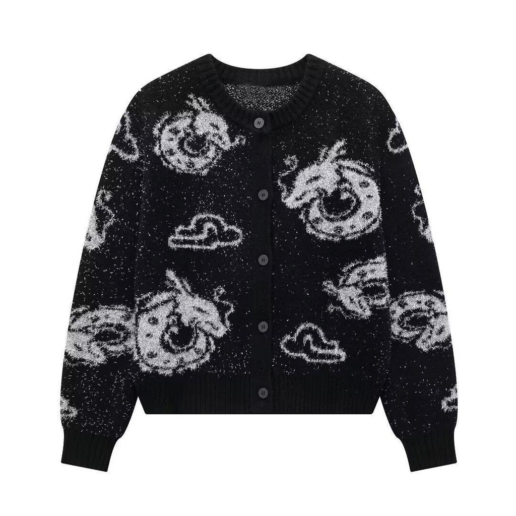 Autumn 2025 Women's Fashion Animal Jacquard Knit Cardigan, European & American Style.