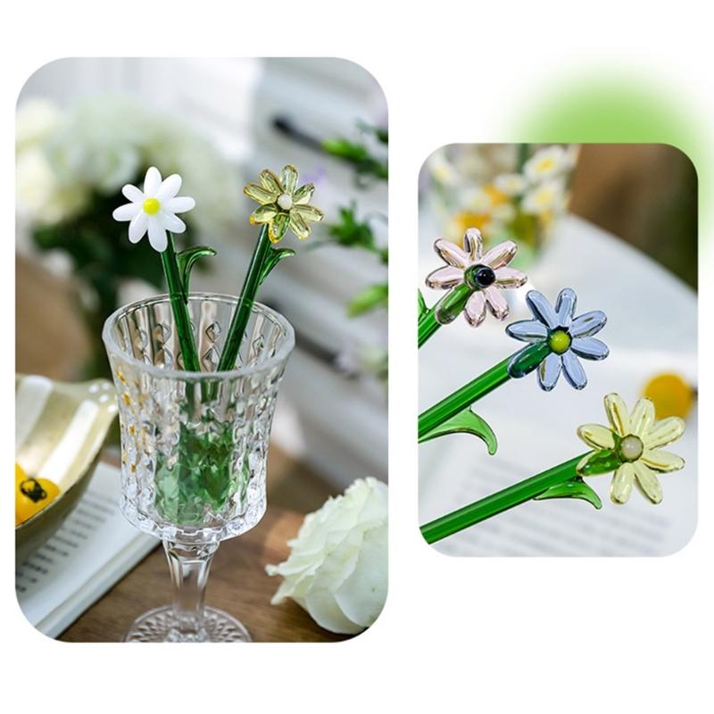 Transparent Glass Stirring Spoon With Elegant Flower Head Colored Stirrer For Coffee Tea Cocktails Head Resistant