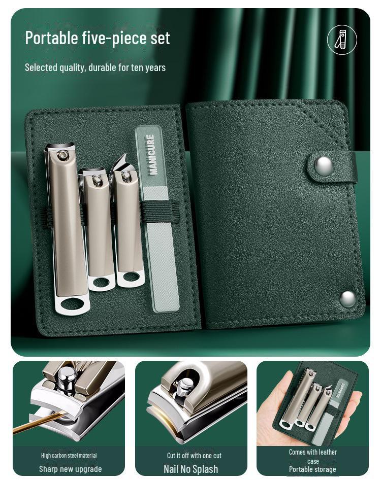 Portable Nail Clipper & Scissors Set with Rotating Leather Case - Large Anti-Splash Design
