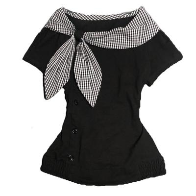 TrendHub Cotton T Shirts Women's Clothes Fashion Irregular Camisetas Y2k Tops Ropa Mujer Plaid Sailor Collar Kawaii Summer T-shirts