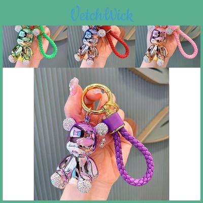 Elegant High-end Plated Rhinestone Bear Keychain Fashionable Car Accessory For Women