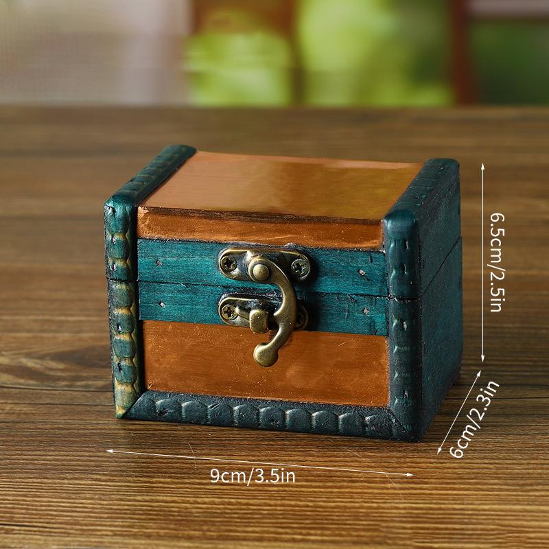 1pc Medieval Retro Jewelry Storage Box Wooden Treasure Jewelry Container Trinket Decor Box Props Pirate Jewelry Display Case