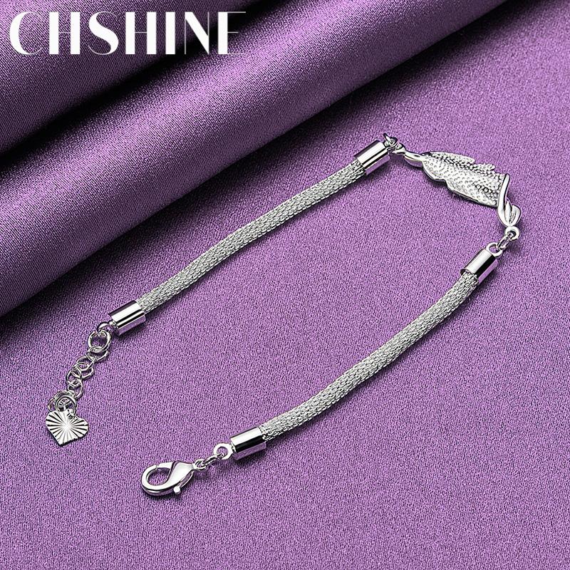 CHSHINE 925 Sterling Silver Snake Chain Fish Bracelet For Women Wedding Party Fashion Charm Jewelry