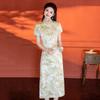 Yellow National Style New Chinese Long Cheongsam Improved 1011 New Young Women's High-end Sense Retro Short Sleeves Summer