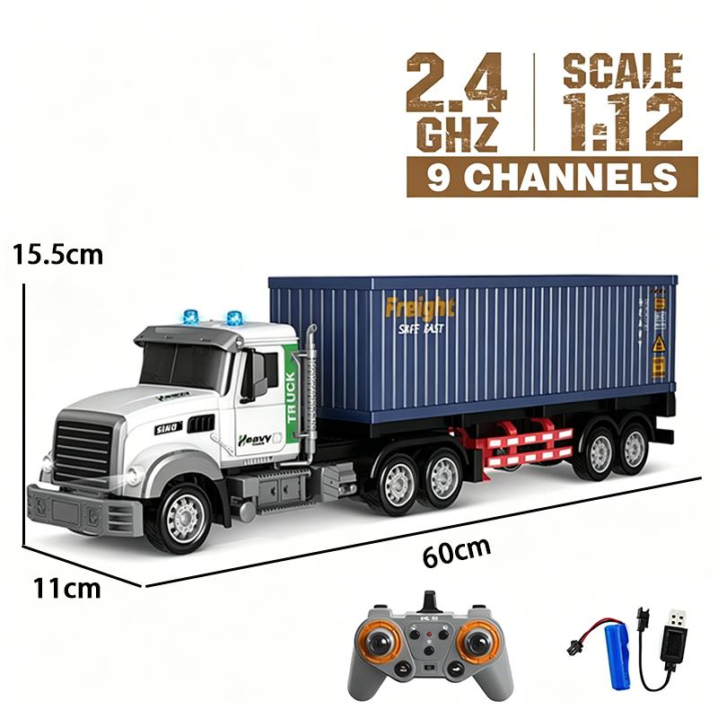 6CH/9CH Remote Control Truck Toy 2.4GHz RC Freight Trailer with LED Lights Hauler Truck Model for Children's Toys Gift
