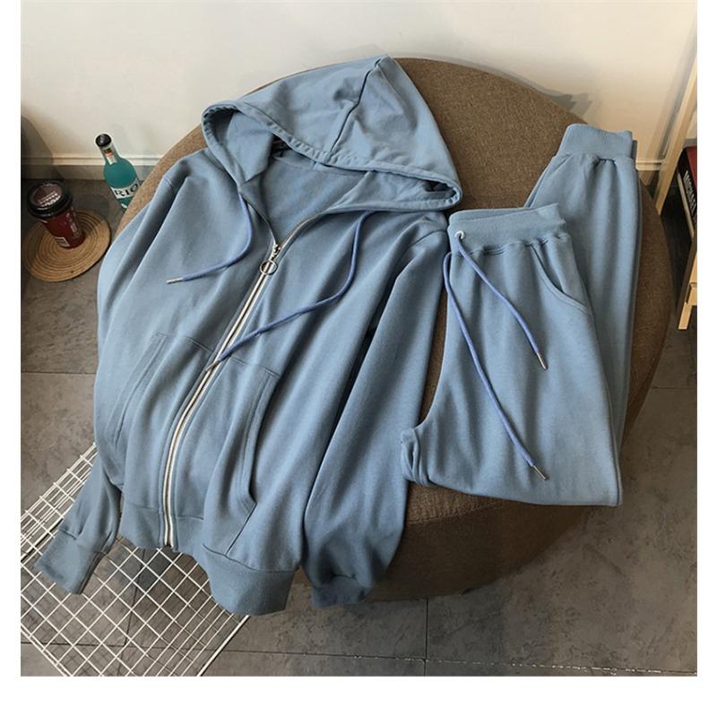 Sweter damski wiosenno-jesienny cienki nowy bluza z kapturem na zamek dwuczęściowy luźny dres sportowy i rekreacyjny