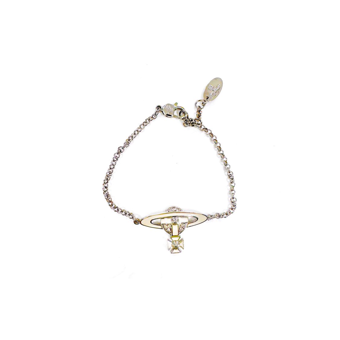 Vivienne Westwood Neil Saturn Design Brass Bracelet Women bracelets Silver Beige 61020210-02P188-CN Box