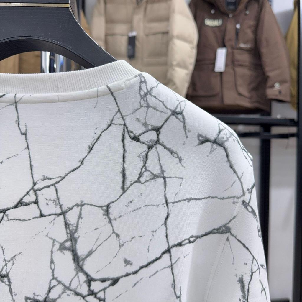 H Family Marble Print Casual Round Neck Hoodie - Warm, Long Sleeve Pullover for Men (3U063)