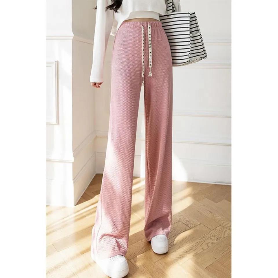 Frühling Neue Sportliche Freizeithose Damen Elastischer Bund Kordelzug Gerade Hose