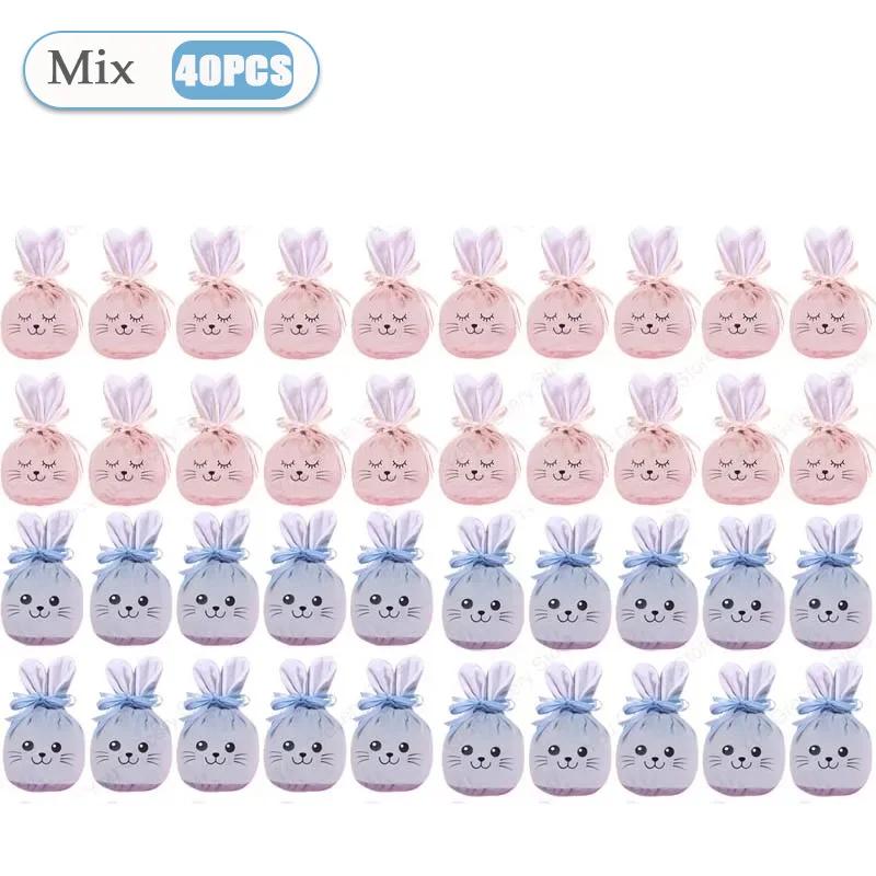 1-40 Stück Hasentüten mit Hasenohren Weiche Samt-Geschenktüten Niedliches Hasenlächeln Perfekt für Zucker Süßigkeiten Osterdekoration und Geschenkverpackung