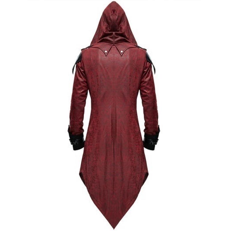 S-5XL Men New Fashion Devil Fashion Mens Gothic Style Hooded Jacket Coat Red Black Diesel Punk Assassin Creed Cosplay Costume Cardigans Coat for Men