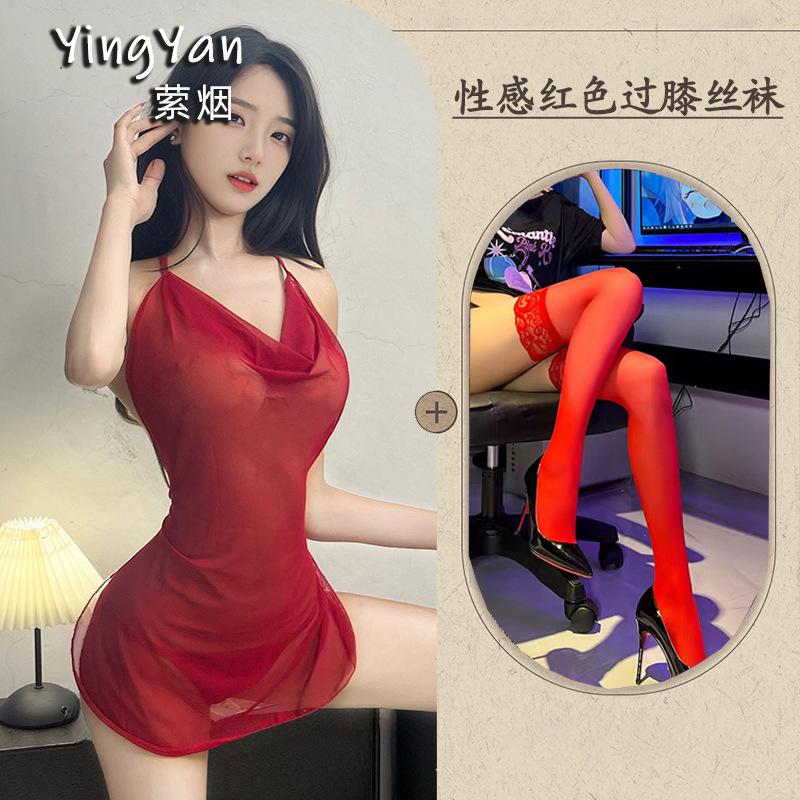 Sex underwear new high-end pajamas sexy pure wind ice silk mesh nightdress hot perspective suspender uniform