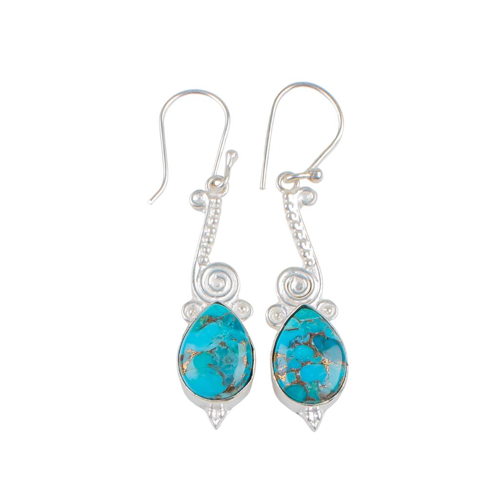 Real Blue Copper Turquoise Gemstone 925 Sterling Silver Lovely  Jewelry Earrings EE-37-35