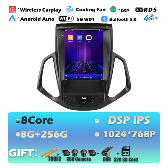 9.7 Lnch For Ford EcoSport 2013-2017 Android 14 Car Radio Auto Multimedia Player IPS Tesla Vertical GPS Carplay Stereo DVR