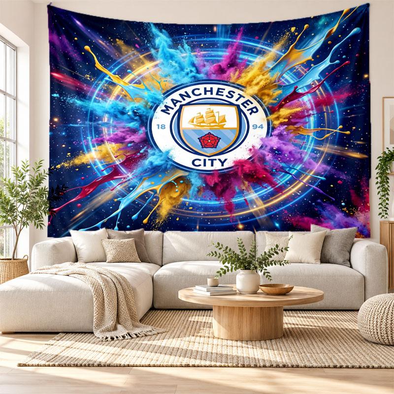 Arazzo da Parete Manchester City, Tessuto Morbido da Appendere, Sfondo Decorativo per Camera da Letto, Arte da Parete per la Casa