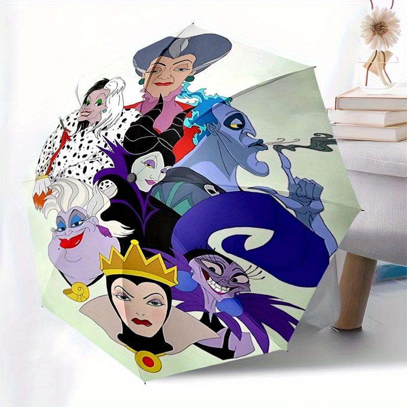 Disney Villains Disney Automatic Open/Close Fashion umbrella - Cute Umbrella with Cute Design, Portable 3-Fold Compact Umbrella for Men & Wo