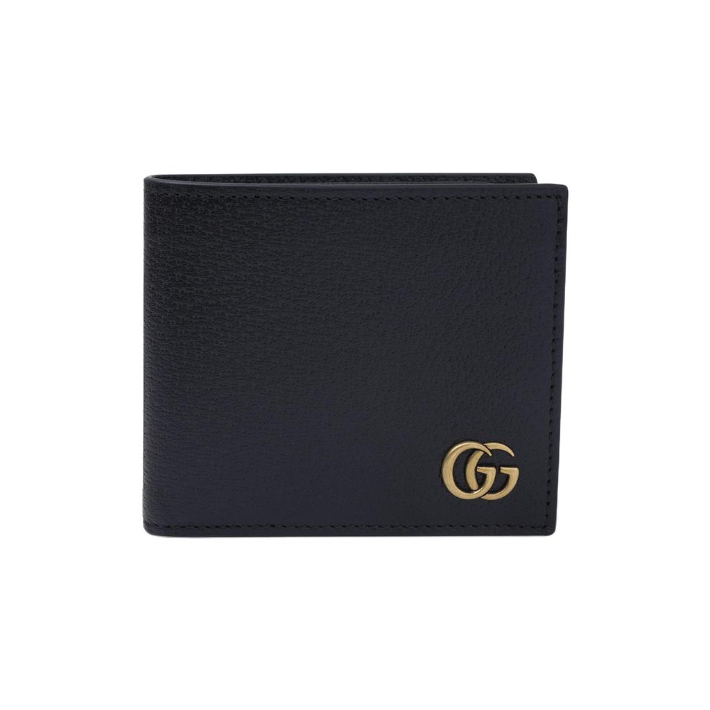 Gucci GG Marmont Logo Short Double Fold Leather Wallet Men Wallet Black 428726-DJ20T-1000