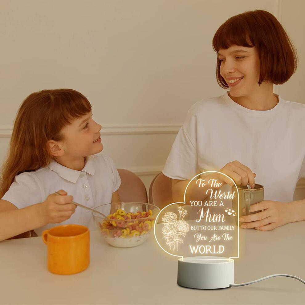 Gifts for Mum from Daughter Son- Acrylic Night Light- Mother's Day Gifts for Mum- Mum Birthday Gifts Night Lamp (Heart)