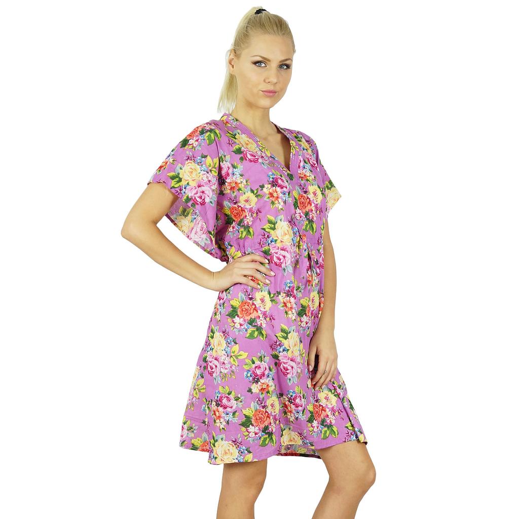Bimba Women Floral Kaftan Bridesmaid Short Cotton Caftan Beach Coverup