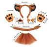 Set Cerchietto Capelli Leone Coda Peluche Naso Finto Orecchie Cane Fascia Gonna a Rete Marrone Set Cosplay Animali per Halloween