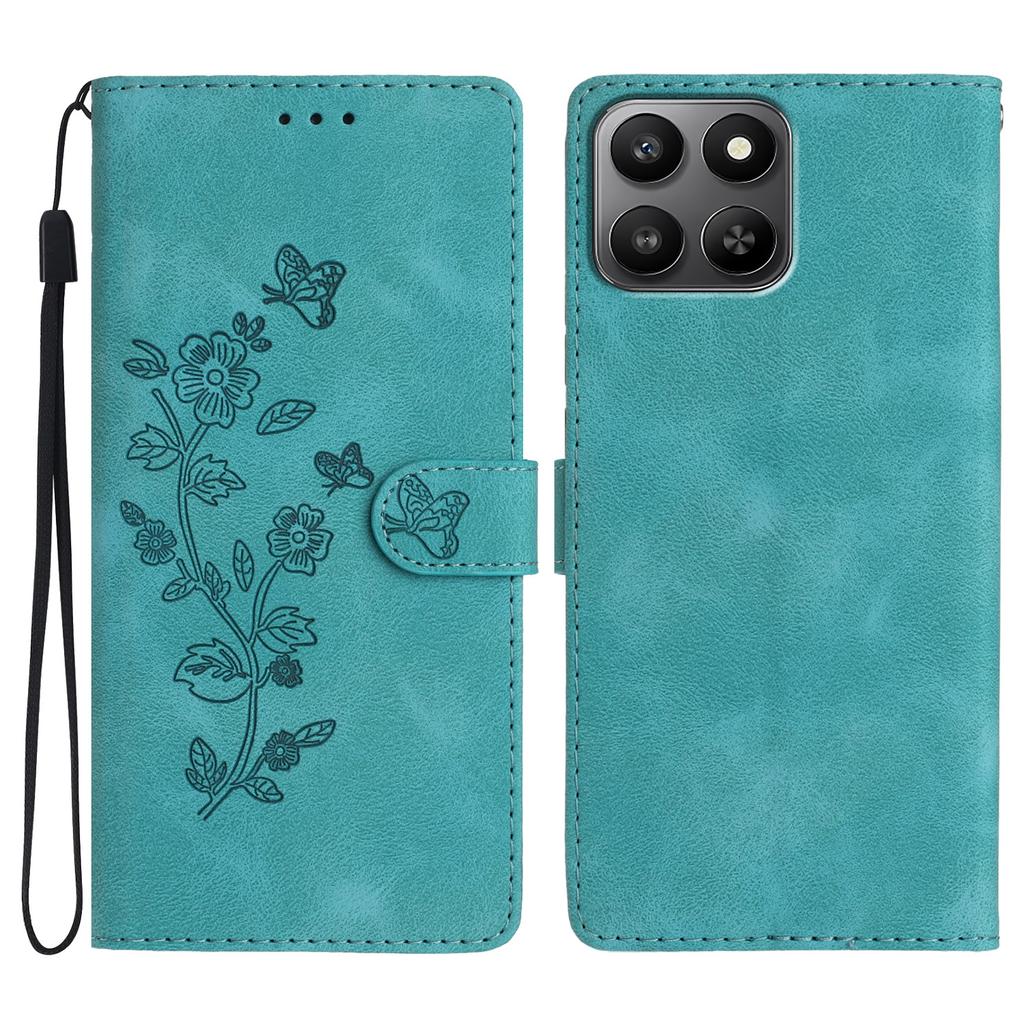 Leather Case For Honor 400 Smart 5G/4G/X7d 4G Imprinted Flower Phone Cover with Wrist Strap