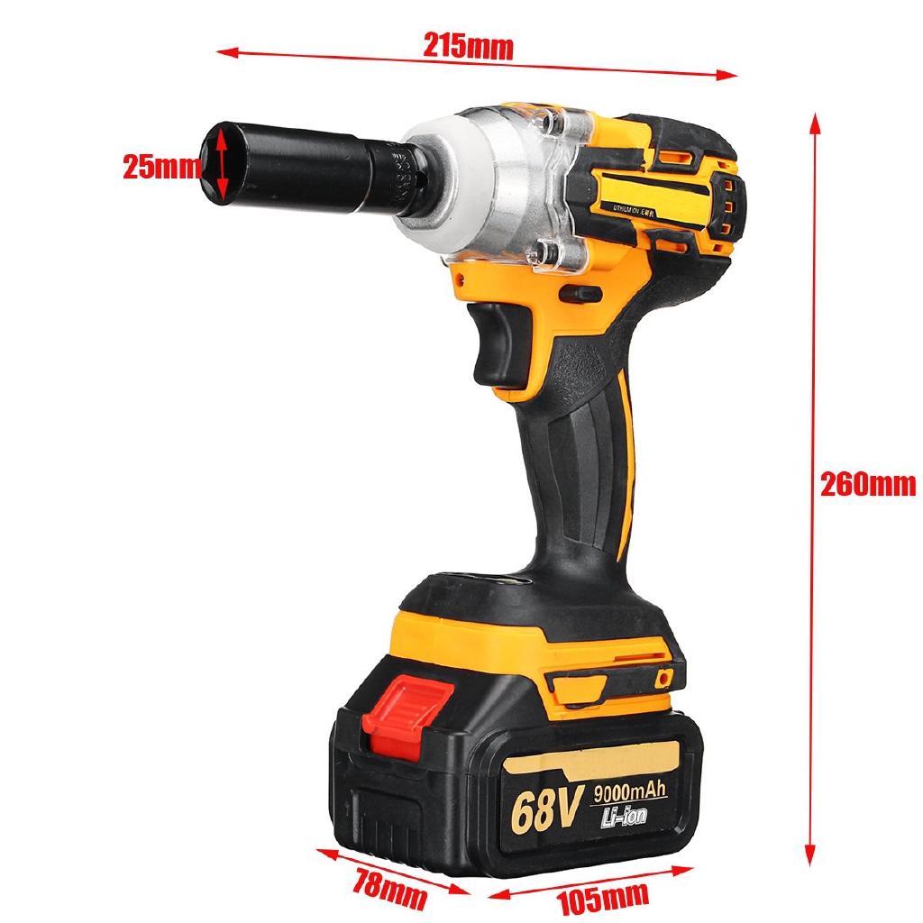 68V 9000mAh 520N.m Cordless Lithium-Ion Battery AC100-240V Electric Impact Wrench Cordless Brushless with Battery
