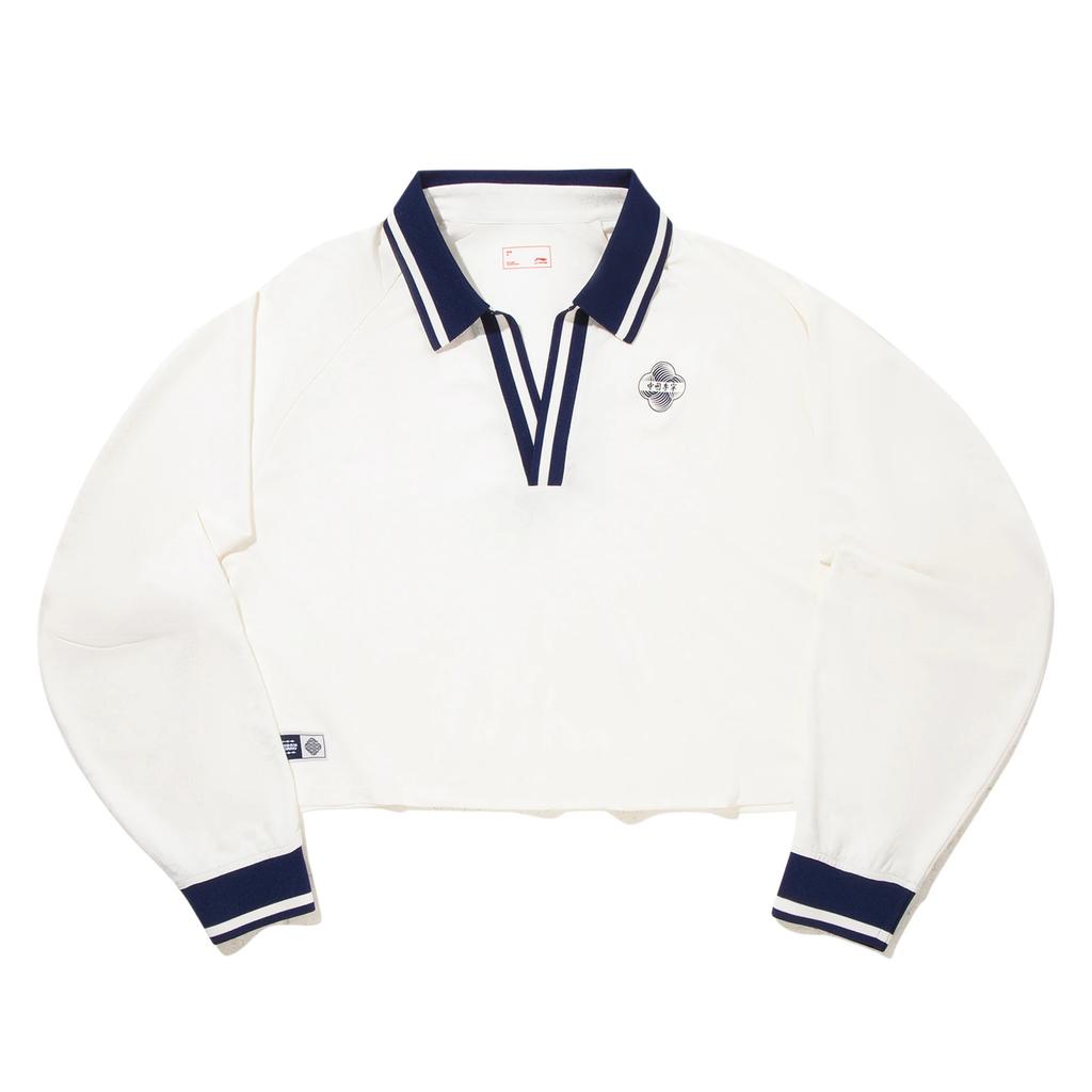 Li Ning Trendy Sports Series Casual Simple Color Block Printed Comfortable Versatile Loose Long Sleeve Polo Shirt Women Tops APLV570-1
