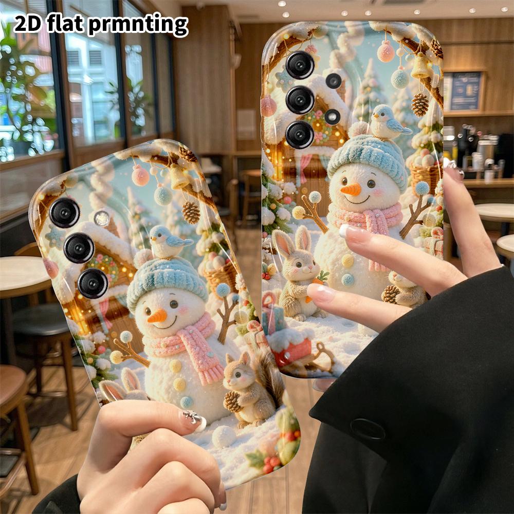 Phone case: 2D flat design suitable for Samsung Galaxy A34 A35 M05 M06 S20 S22 S21 FE Plus 5G protective case, snowman forest, perfect Christmas and H