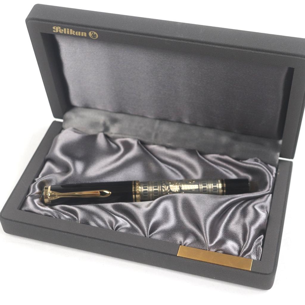 Excellent PERIKAN Fountain Pen Souvern Big Toledo Cap Type Black Gold 18K Used