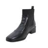 32-41 Genuine Leather Ankle Boots Comfort Women Short Boots Autumn Winter Mid Heel Square Toe Chelsea Elastic Boots For Women